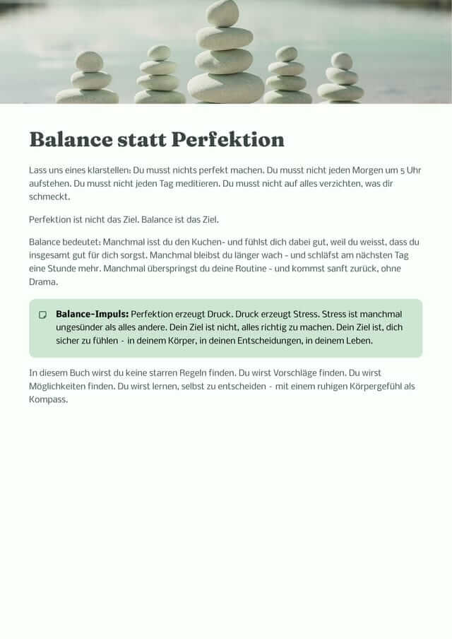 Buchseite: Balance statt Perfektion